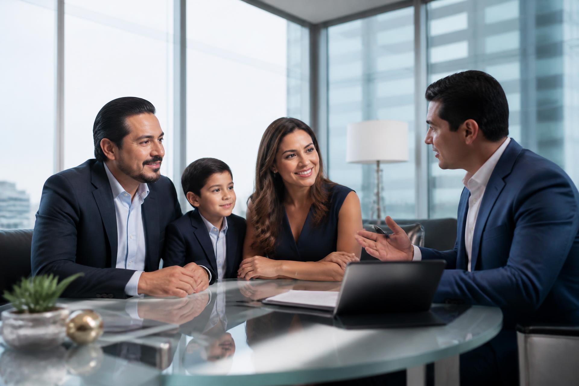 Familia y asesor de GM CONNECT revisando opciones financieras